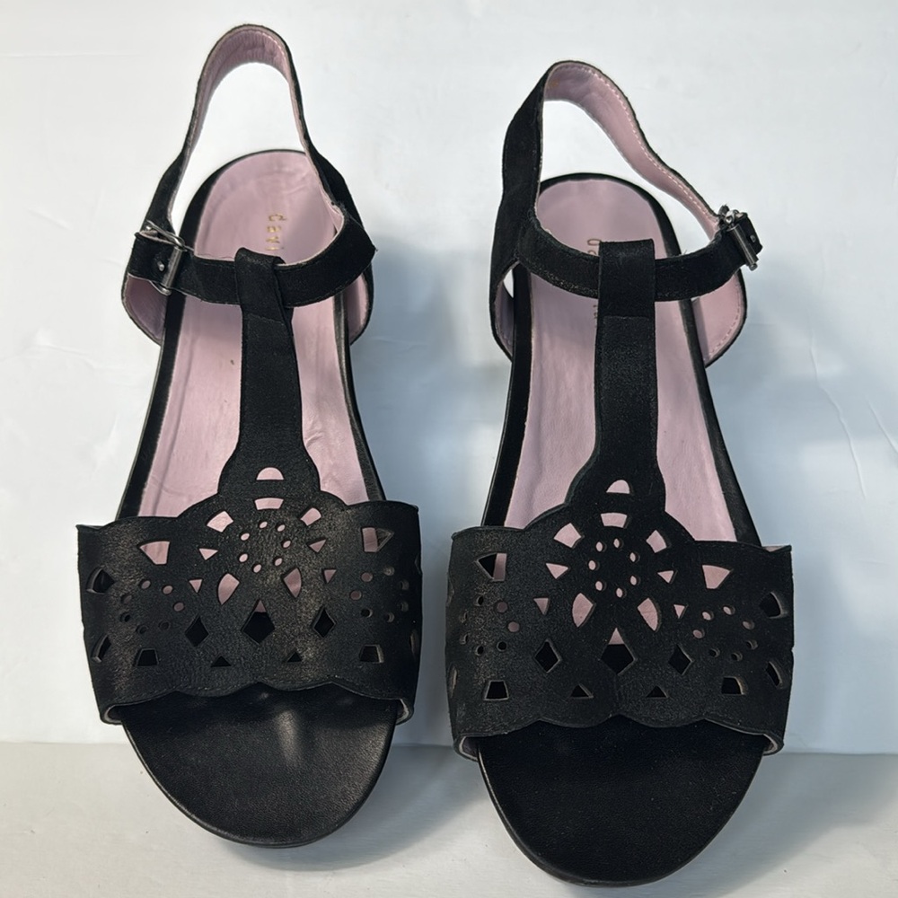 DAVID TATE Oda Shimmer Womens Black Open Toe Wedge Slingback Sandal Size 10.5WW